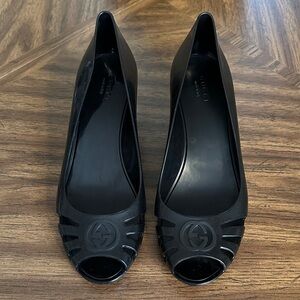 Gucci Marola Interlocking G Peep Toe Jelly Wedge- Size 39